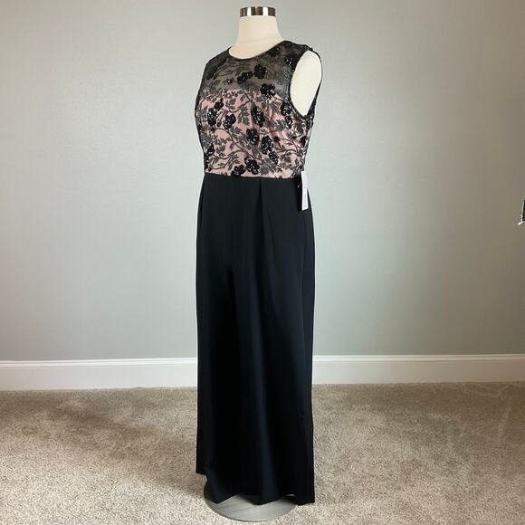 JS Collections Sequined Lace and Crepe Wide Leg Pant Jumpsuit Black Size 18 - Picture 4 of 12